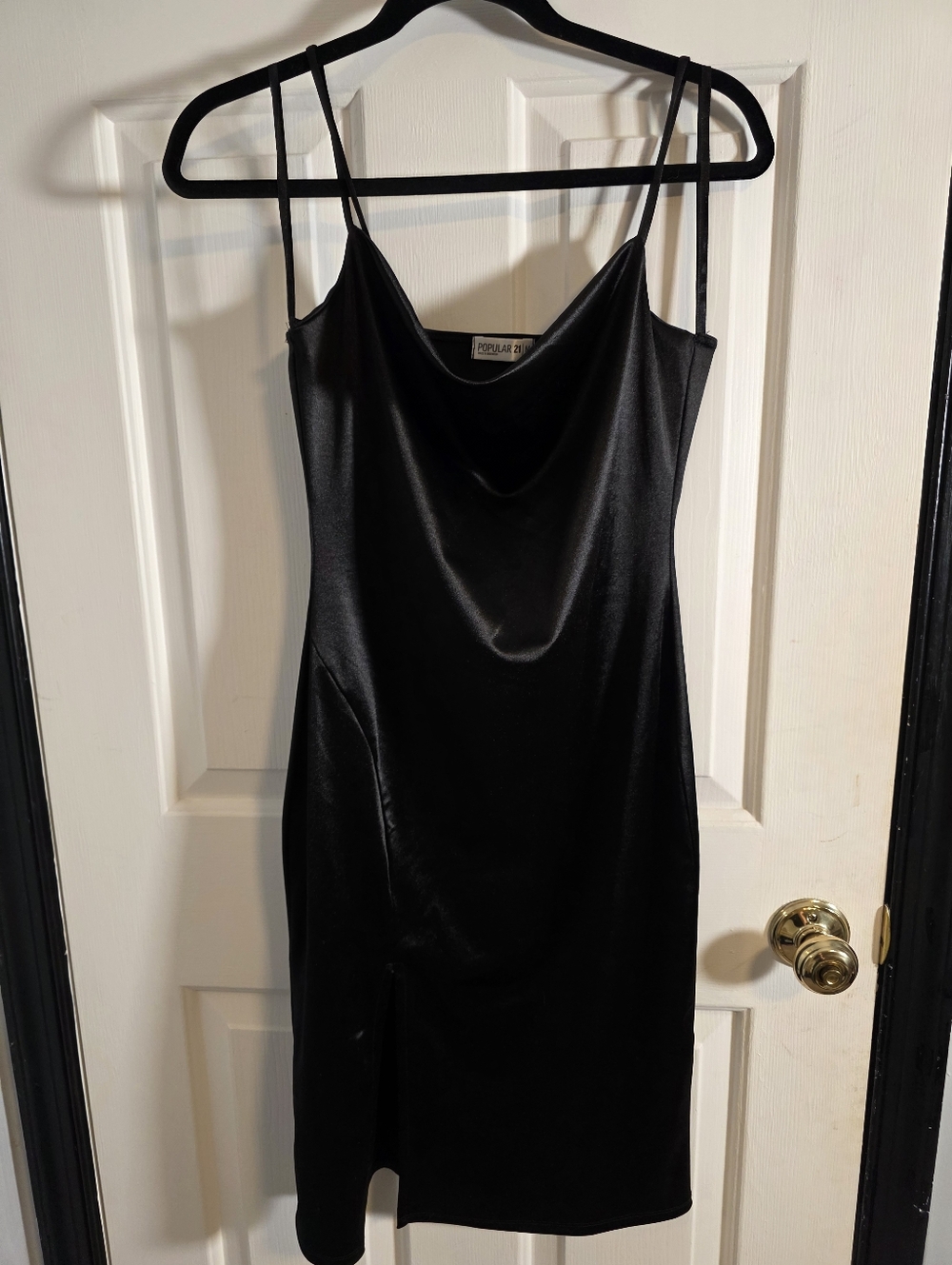 Popular 21 Black Cowl Slip Dress W/ Side Slit Black Size Medium